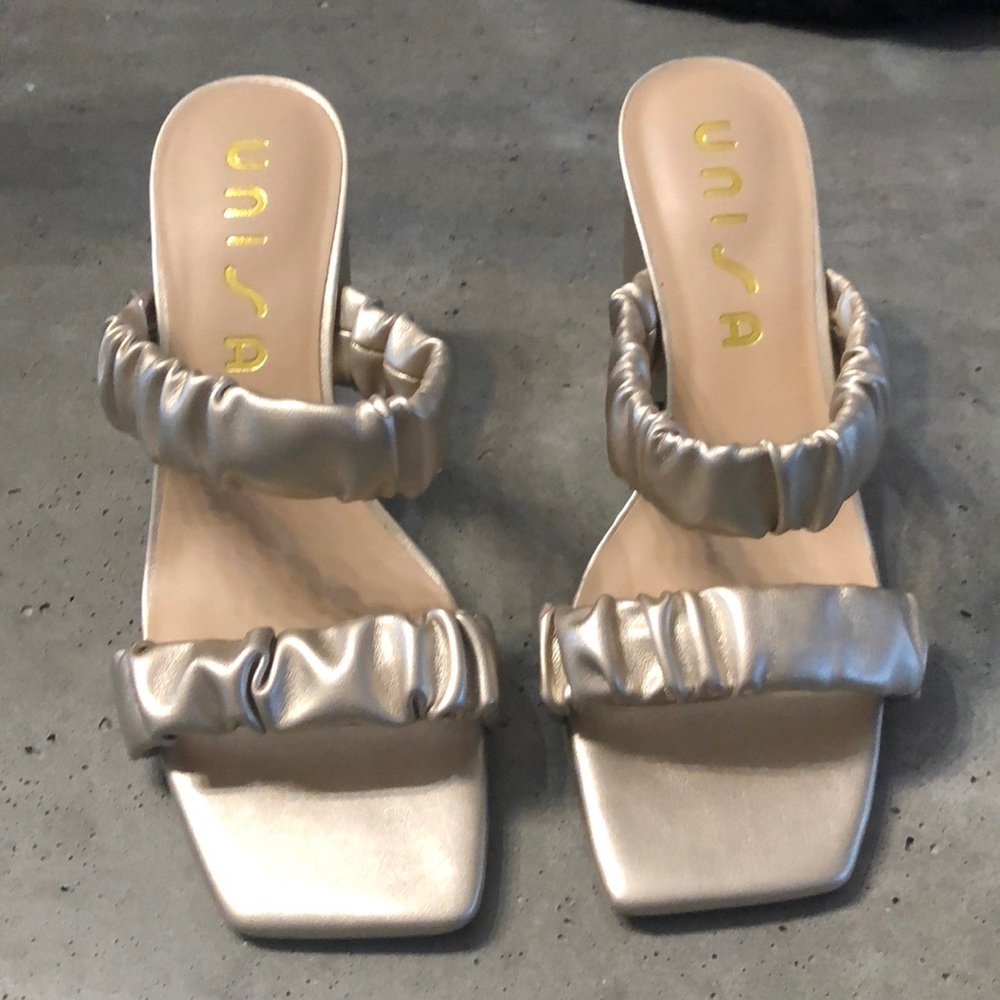 Unisa Metallic Silver Ruched Strap Heeled Sandals